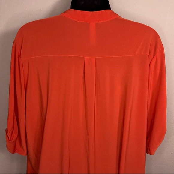 XL CORAL ORANGE STRETCH BLOUSE TOP GOLD ACCENT HALF SLEEVE STRETCH VNECK - Picture 8 of 13